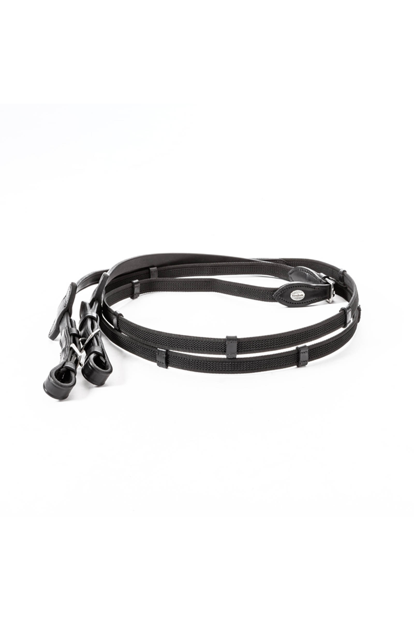 Black Kavalkade Rubberised reins with ridges, 16mm