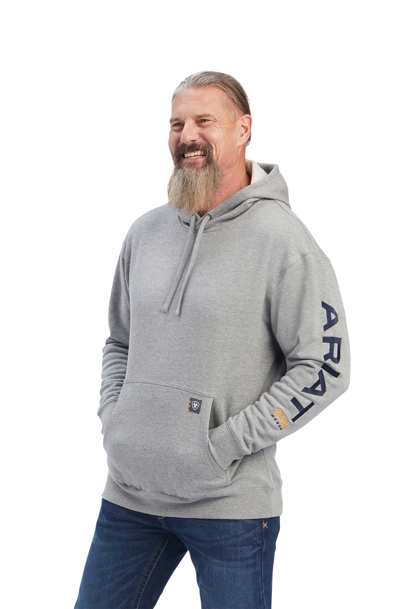 Heather Grey/Deep Ultramarine Ariat Rebar Men's Graphic Hoodie