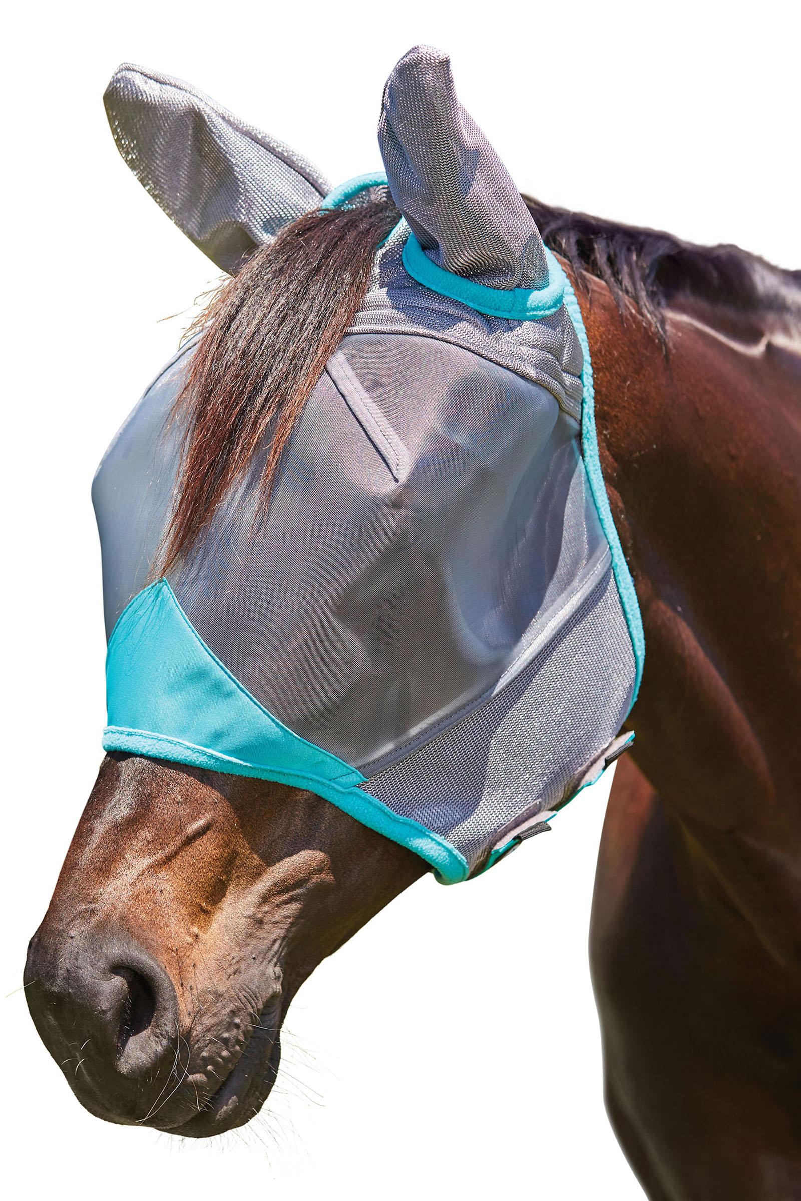 Grey/Turquoise Weatherbeeta Comfitec Deluxe Fine Mesh Mask with Ears