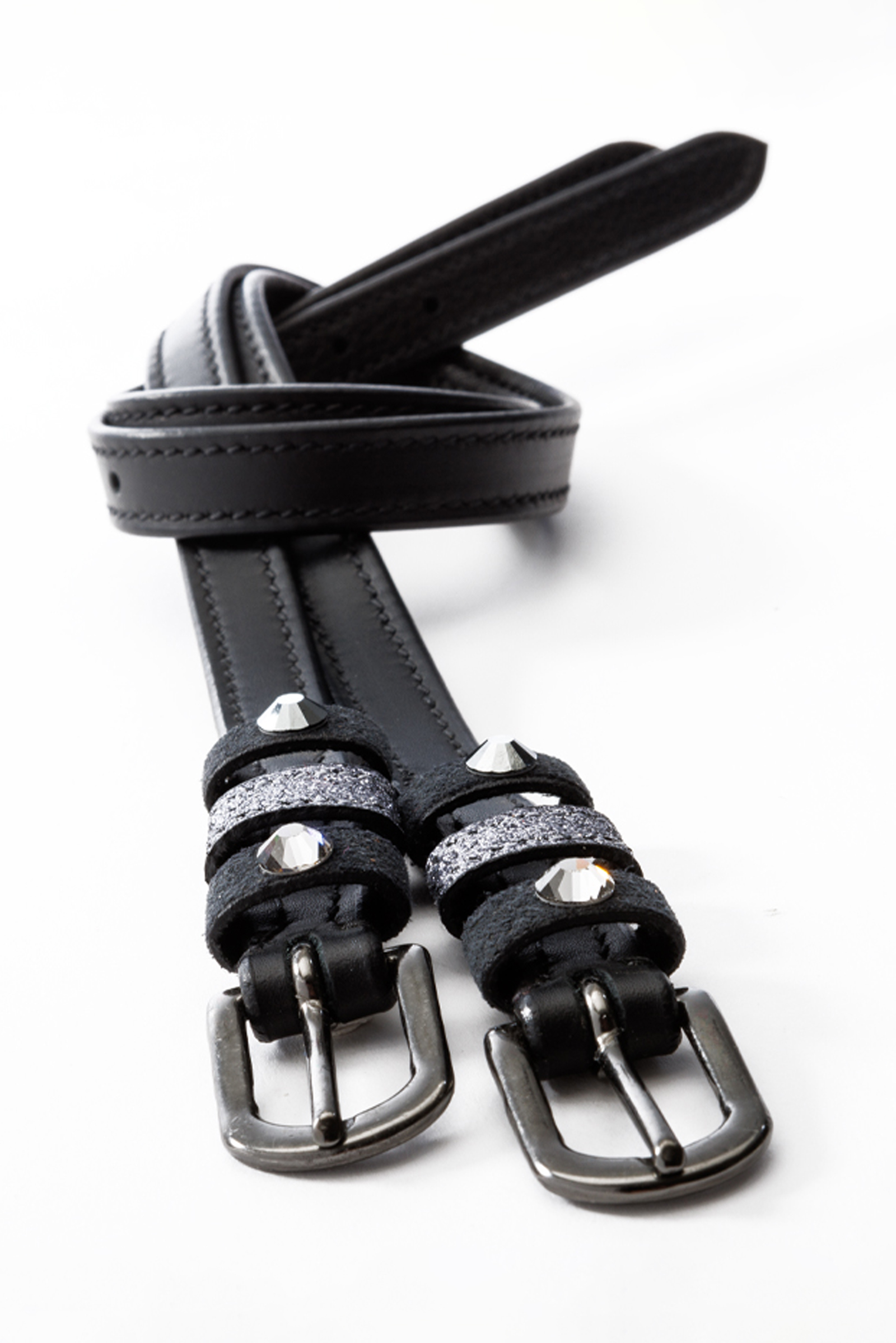 Kavalkade Spur straps leather Grey - rhinestones
