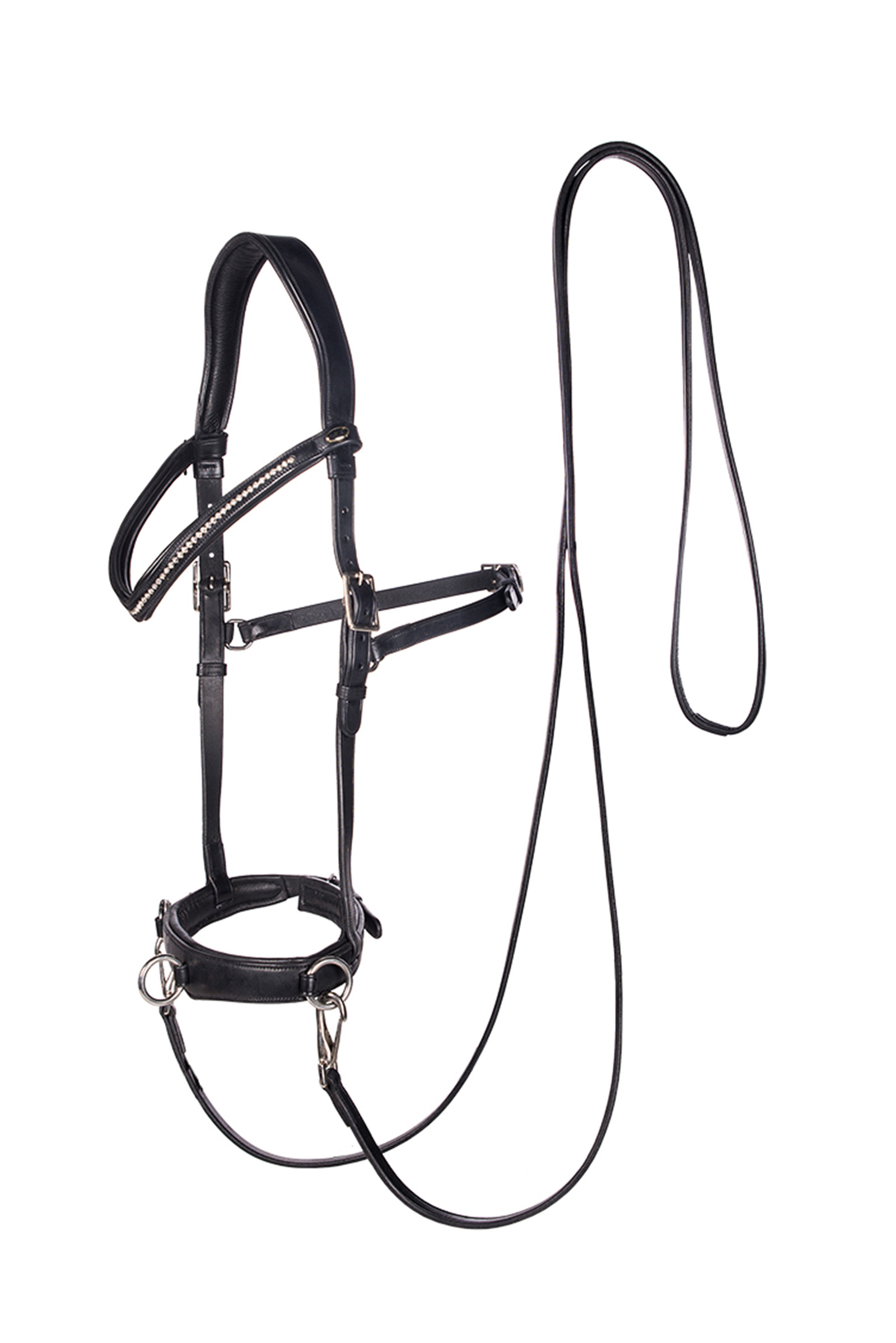 F.R.A. Freedom Riding Articles Wendy B Cavesson, Bitless Bridle, Leather Reins w/ Clip