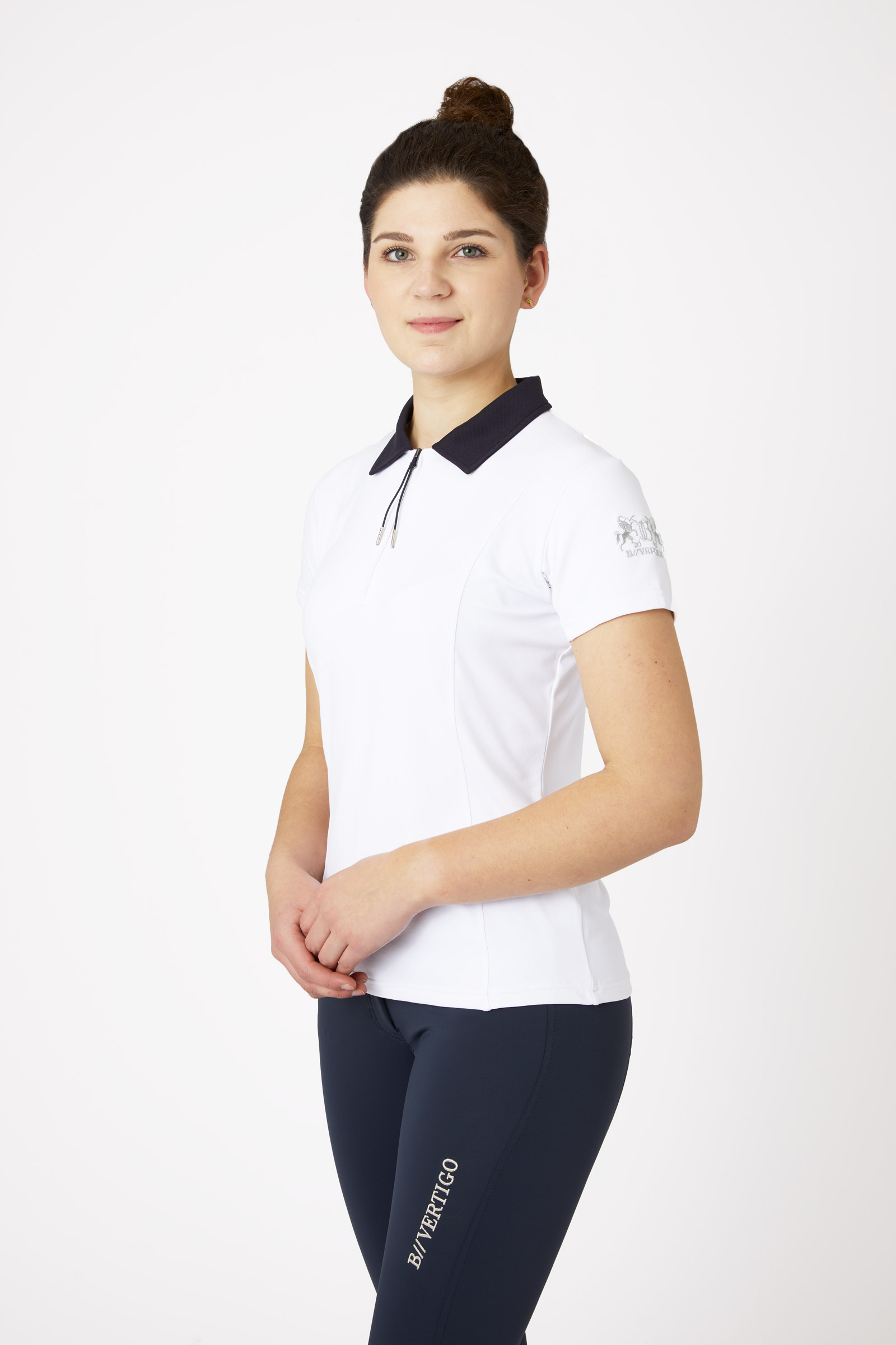 White/ Dark Navy B Vertigo Claudine Women's Short Sleeve Polo Shirt