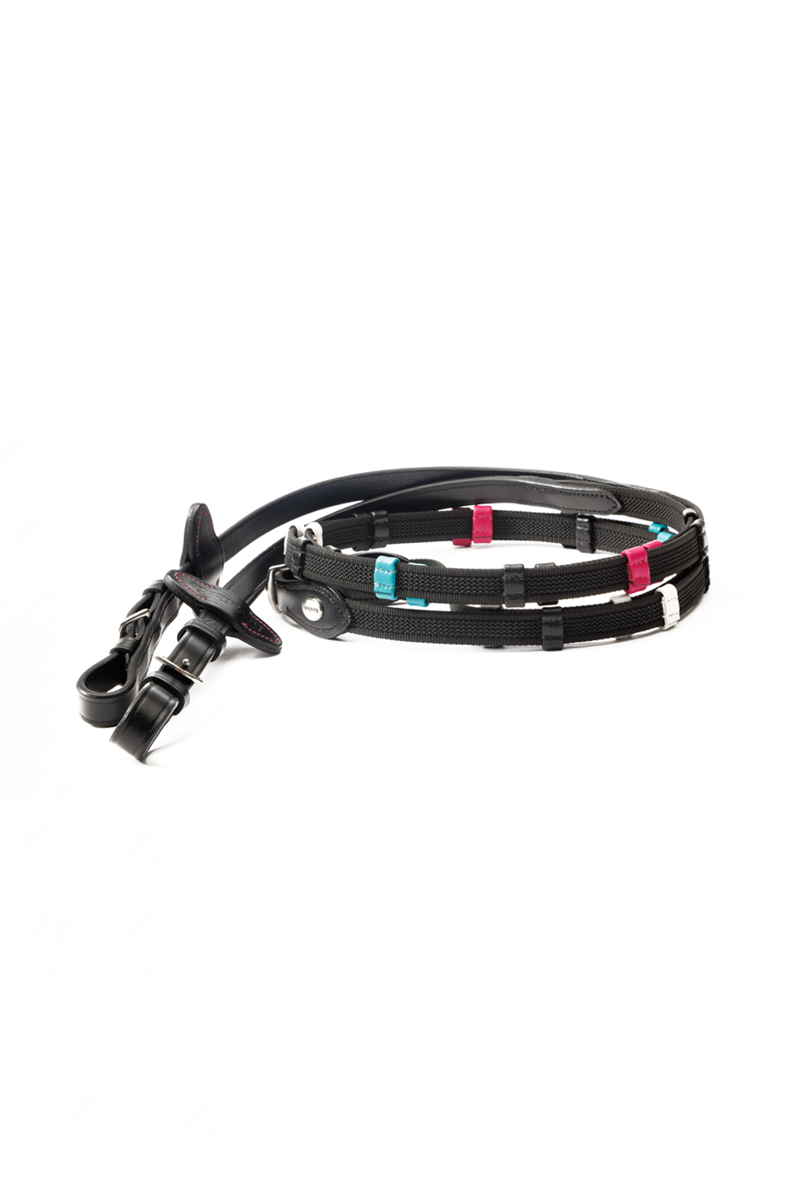 black/pink-turquoise Kavalkade Training Rubberised Reins With Stops, 16 mm