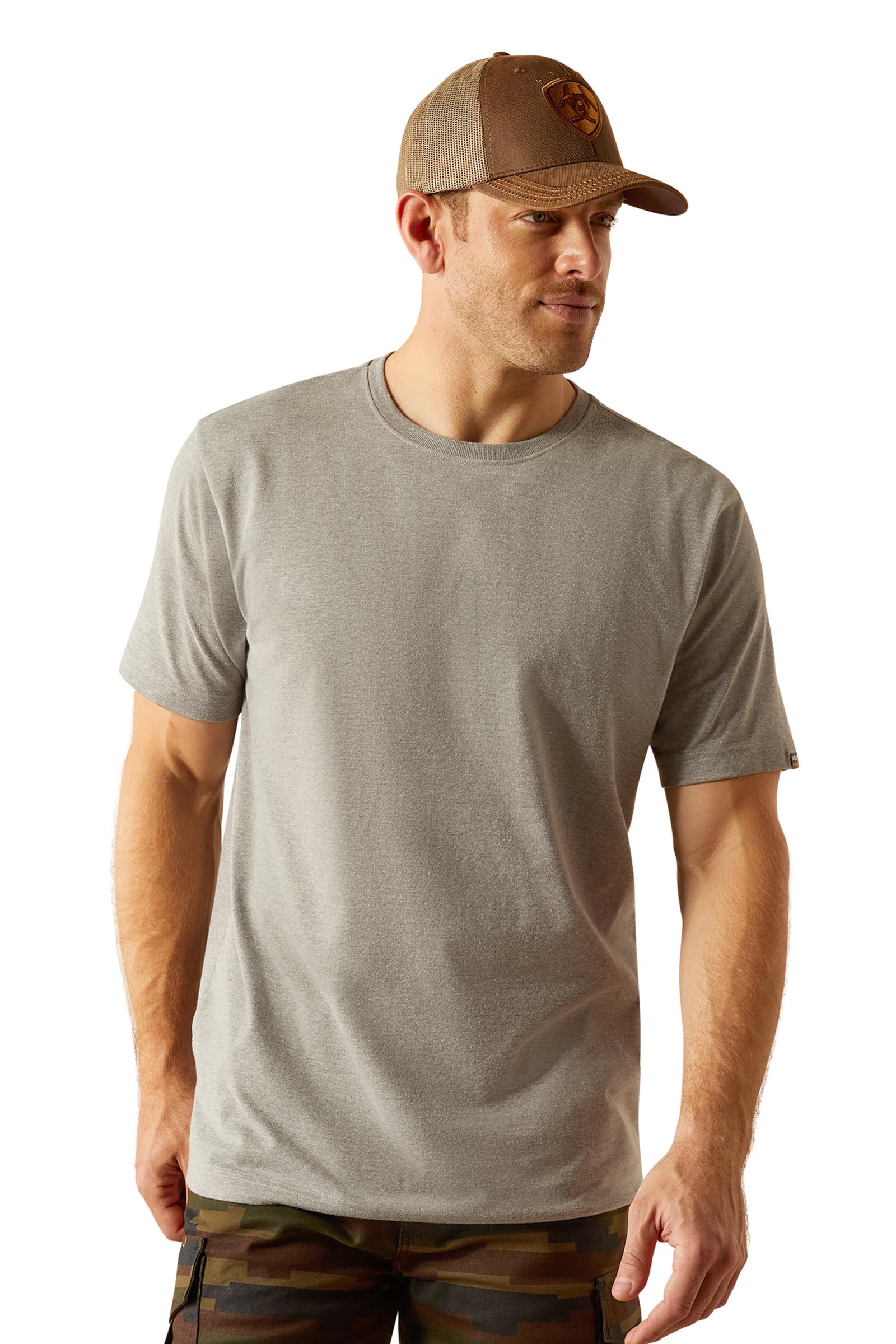 Grey Heather Ariat Rebar Cotton Strong Standard Men's T-Shirt