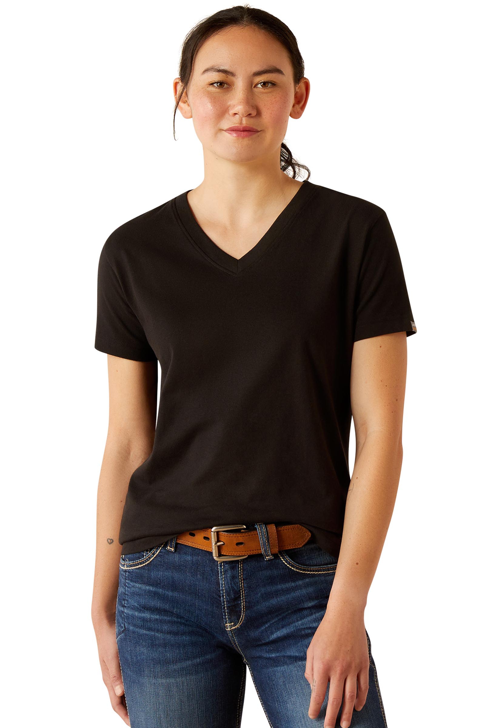 Black Ariat Rebar CottonStrong Women's V-Neck T-Shirt