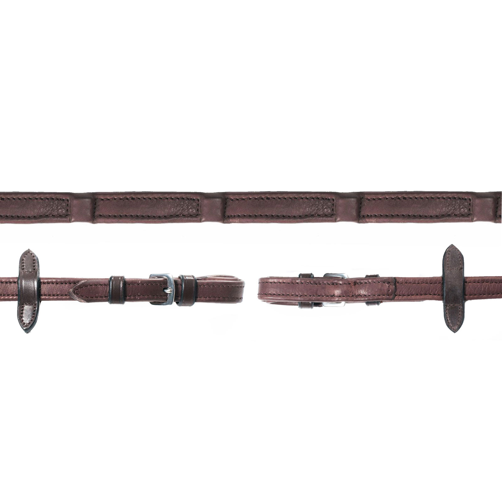 Dark Brown/Silver Schockemöhle Sports Durasoft Leather Reins, nylon inlay