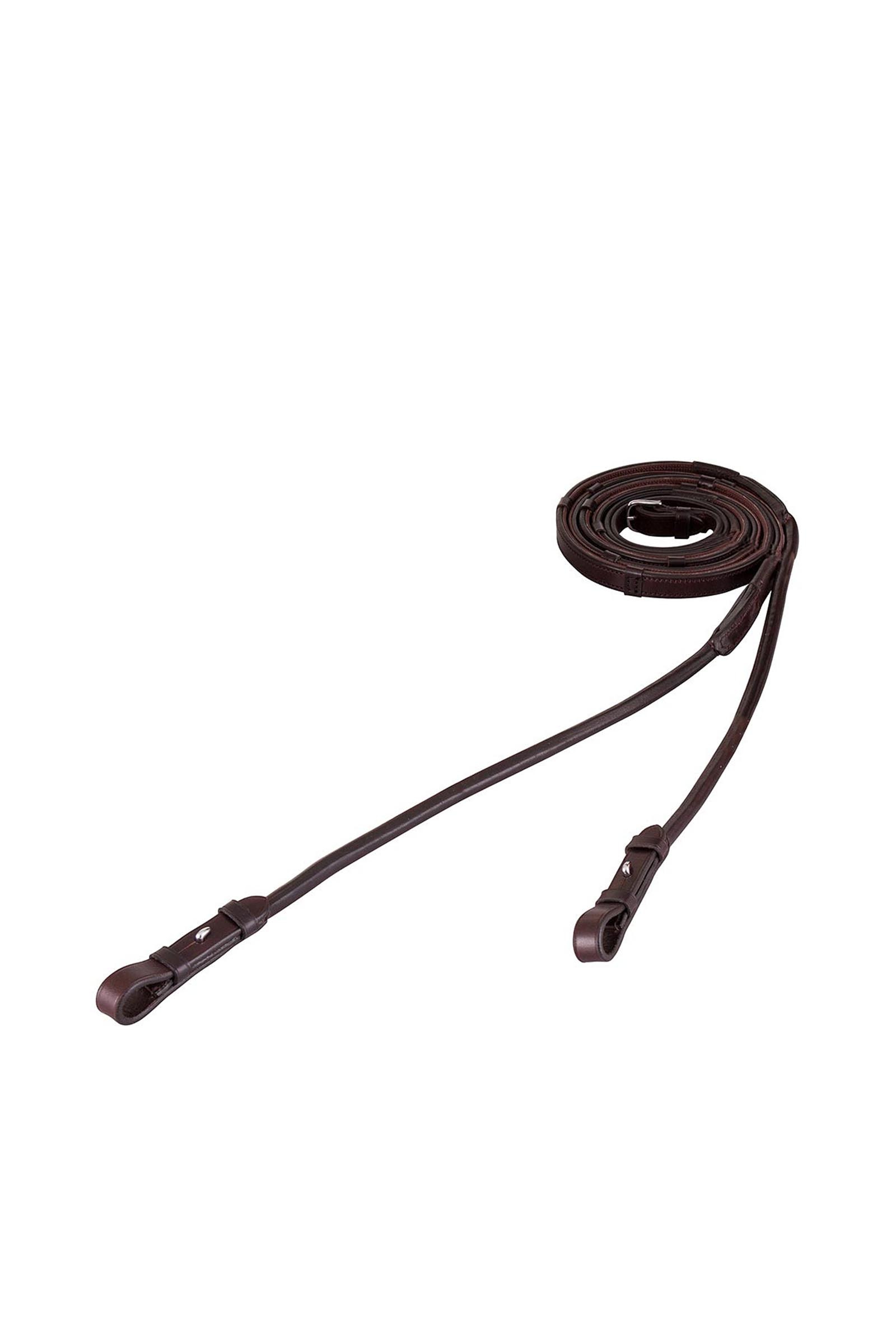 Brown/Silver BR Leather Grip Reins With Stops, 16 mm