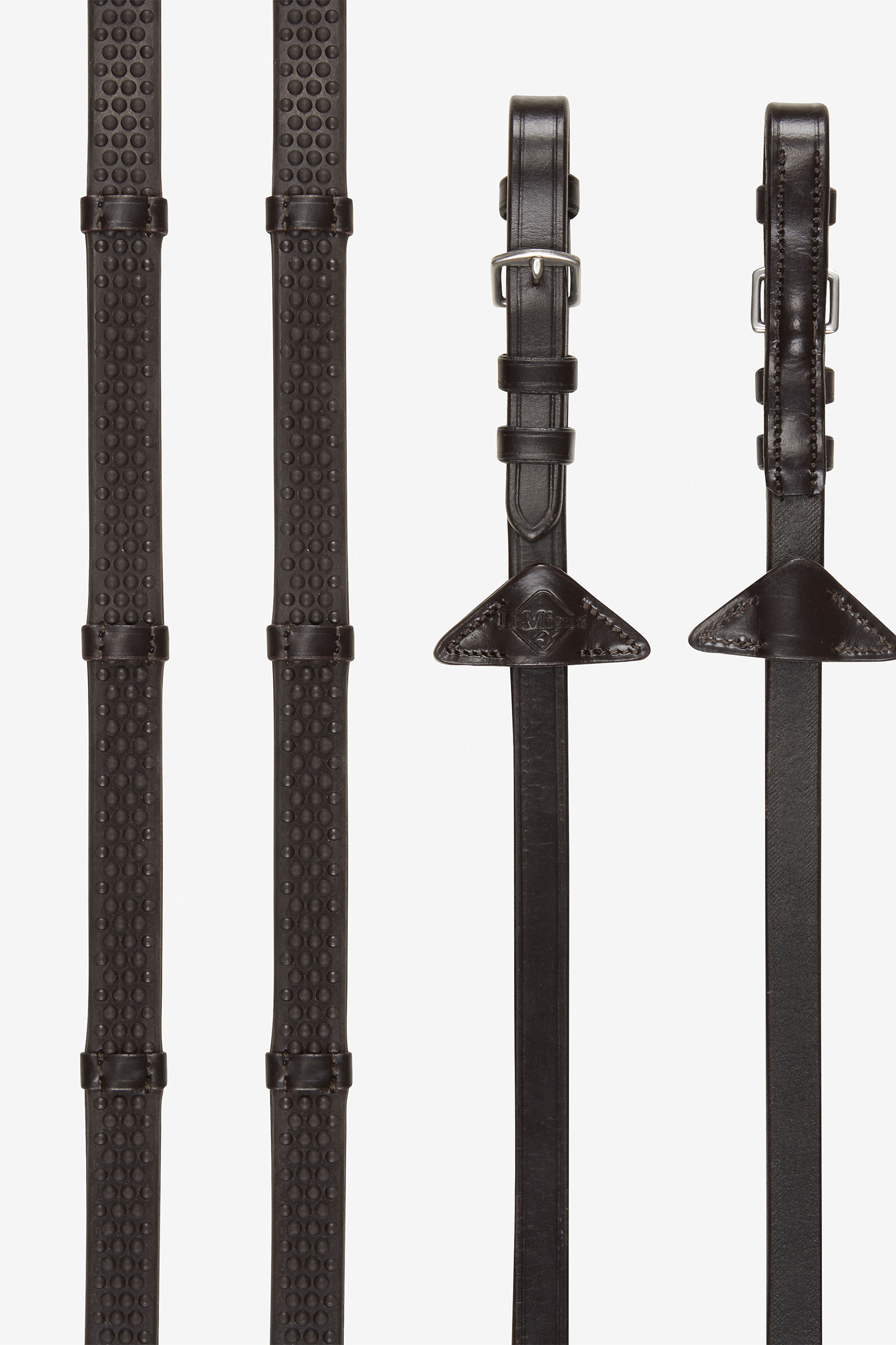 Brown/Silver LeMieux Soft Rubber Reins with Stoppers