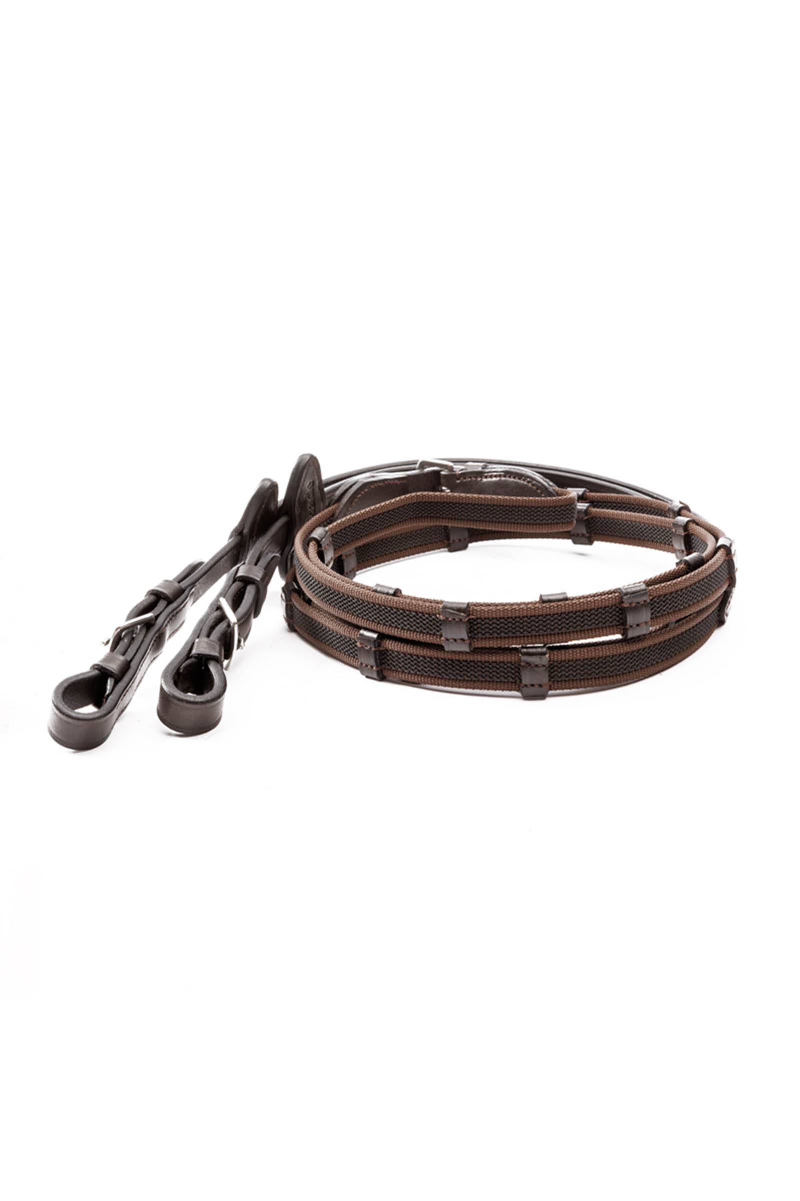 Brown Kavalkade Double Ridge Rubberised Reins With 10 Stops, 16 mm