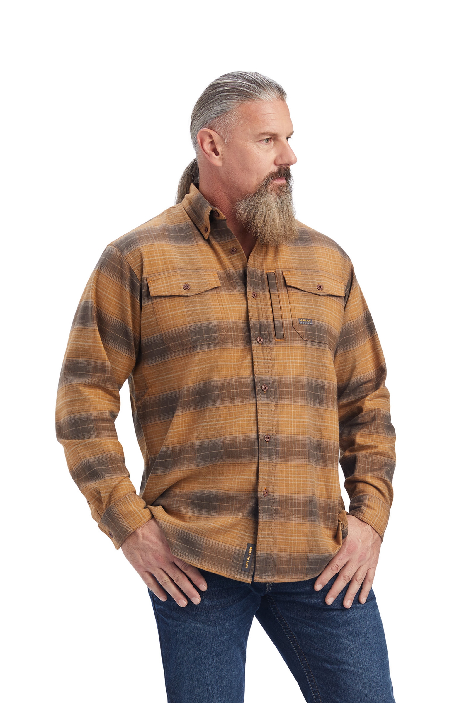 Safari Light brown Ariat Rebar Flannel DuraStretch Work Shirt