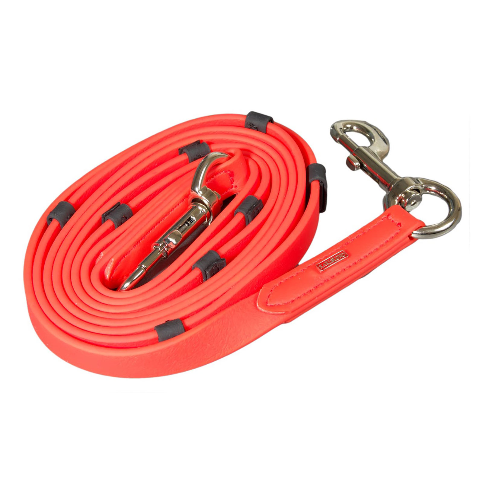 Red/Chrome Karlslund SuperStrap reins with stoppers