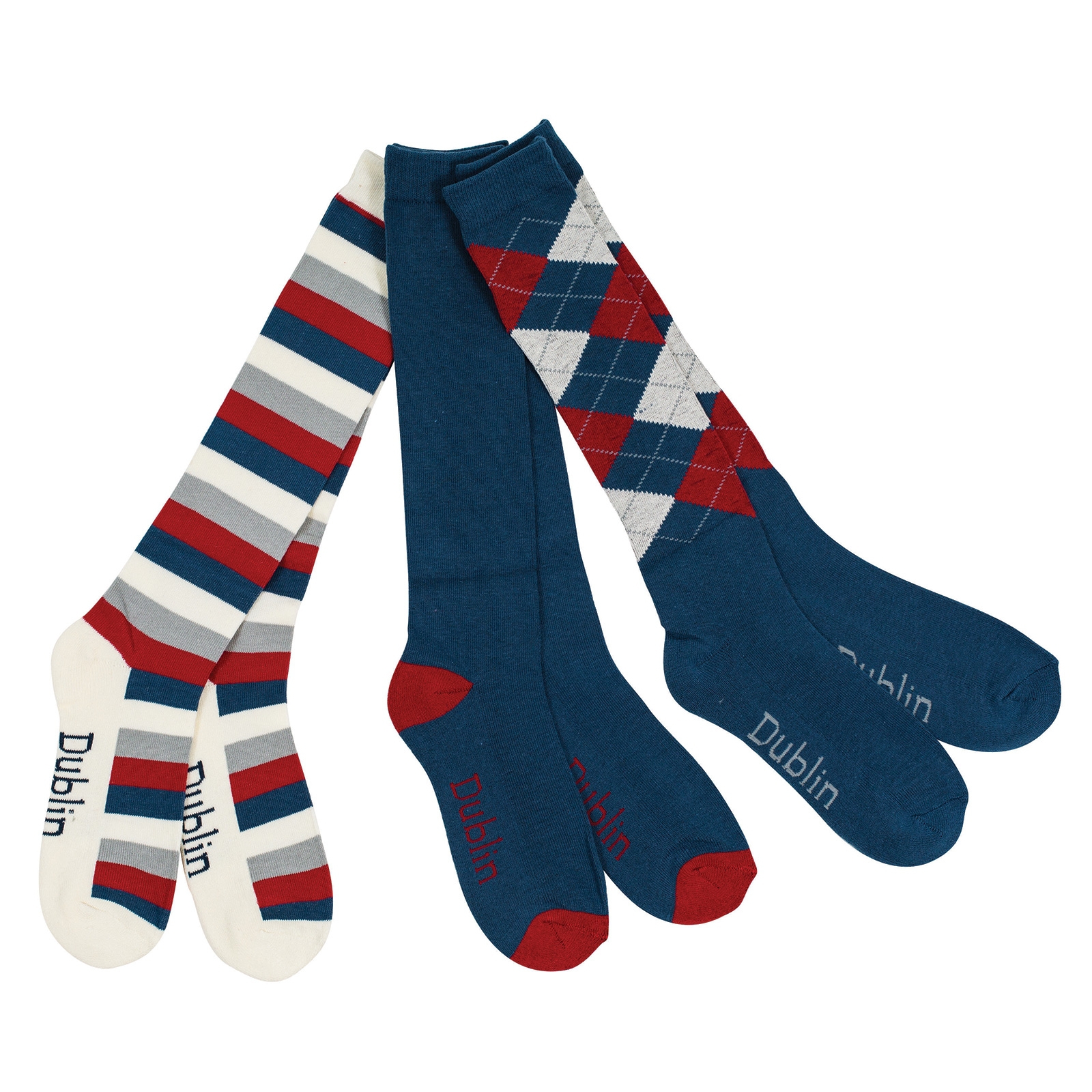 Dark Blue/Red/White Dublin Socks 3 Pack/ 3 pattern