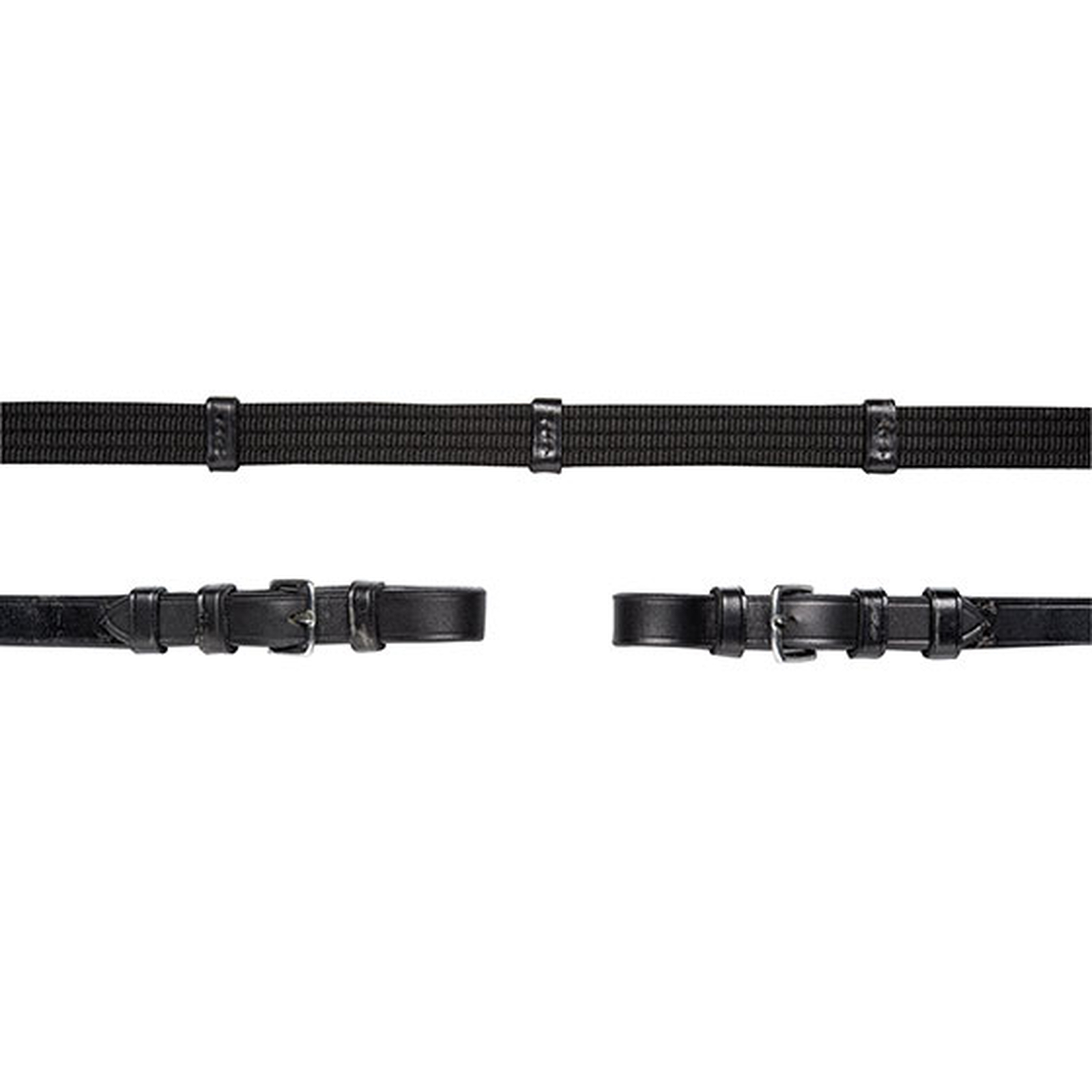 Black/Silver Schockemöhle Sports Web reins with buckles, 5stops,martingale stopper