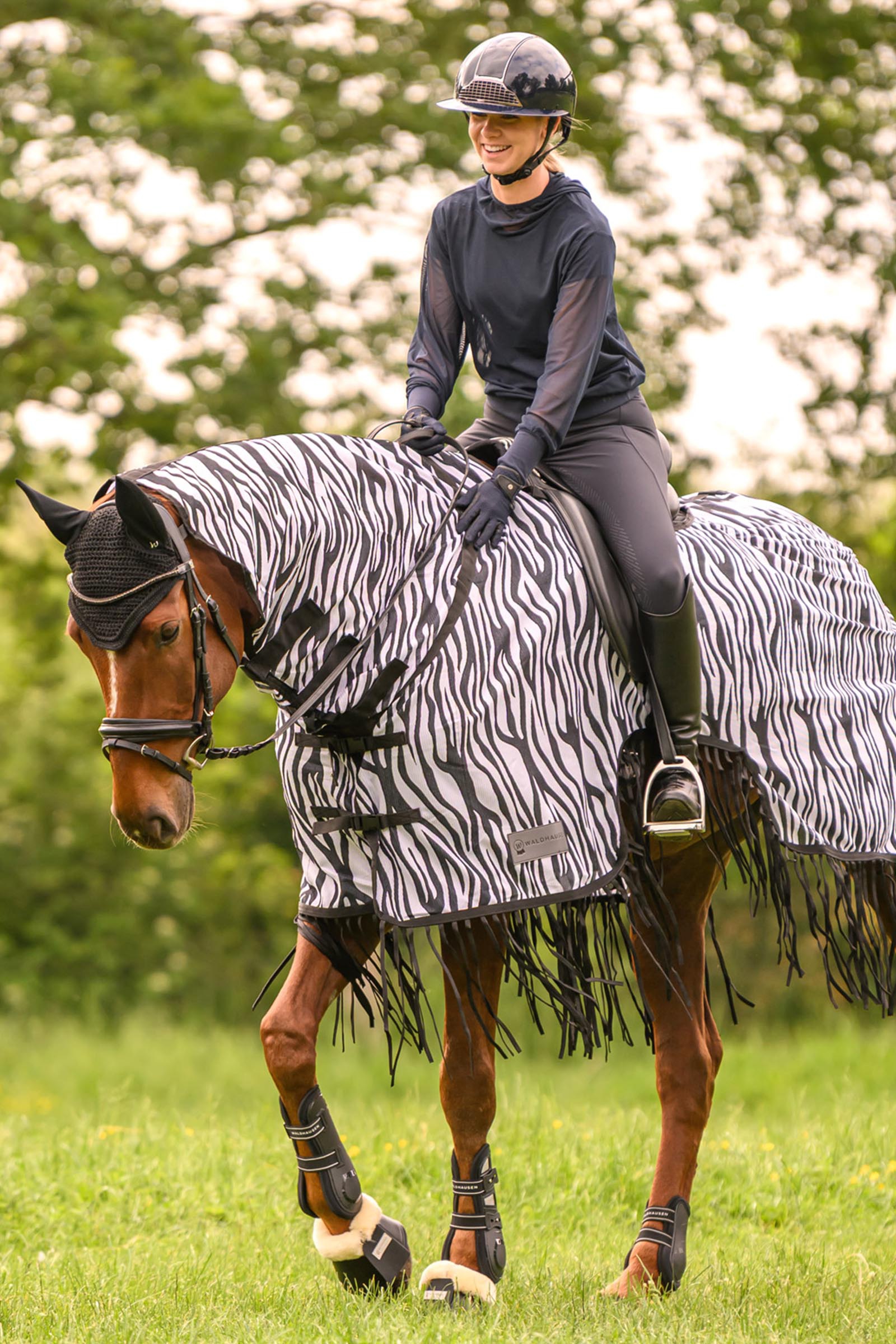 Waldhausen Zebra Fly Sheet With Saddle Cut and Fringes, UV-Protection
