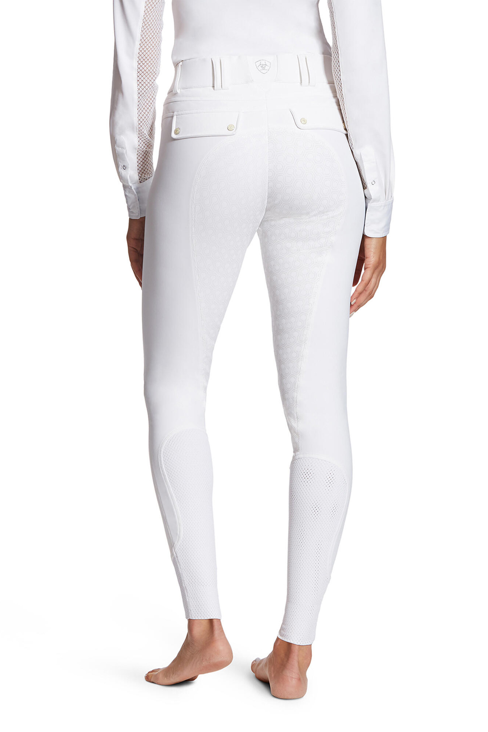 White Ariat Tri Factor Women's Full Seat Breeches With Silicone Grip