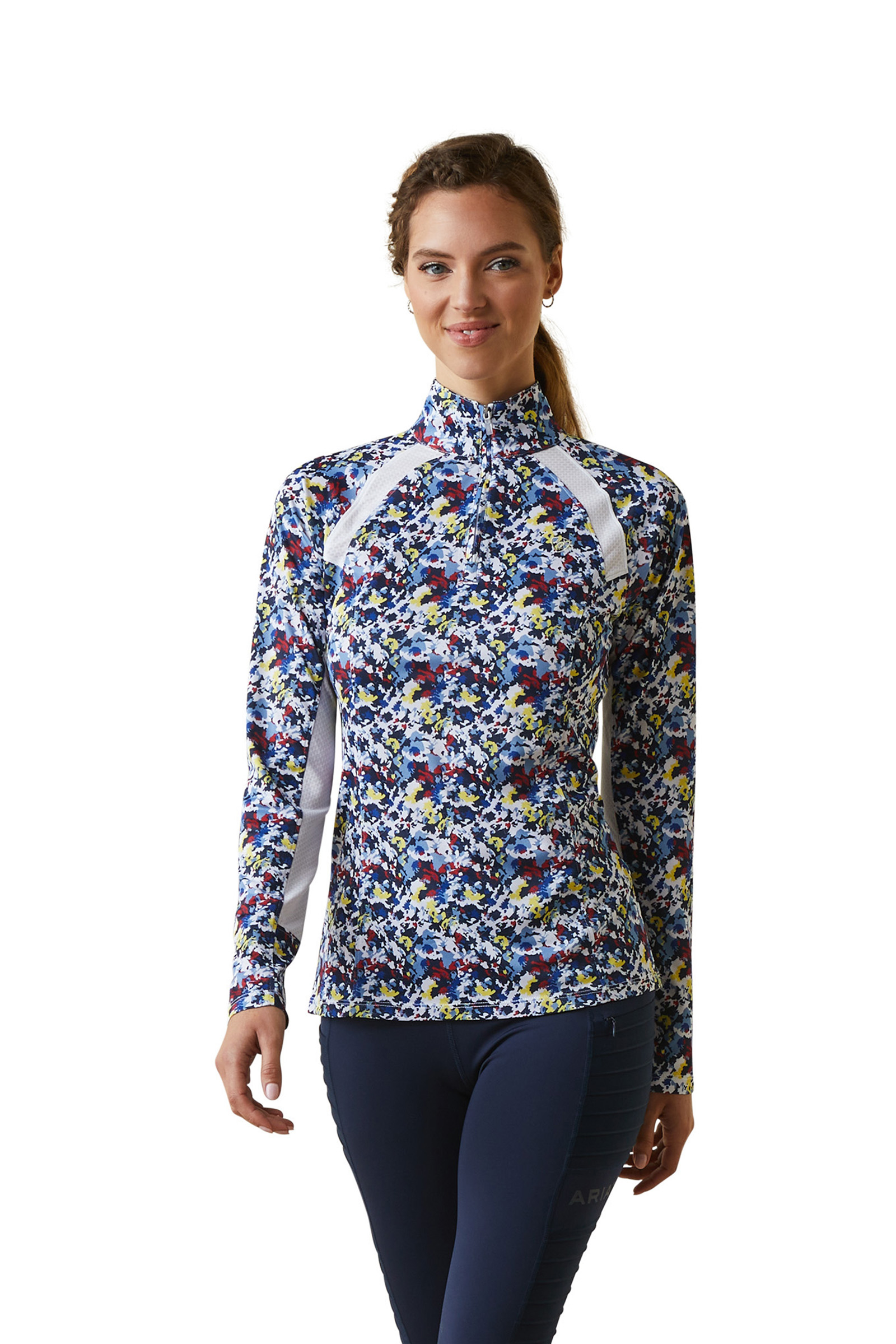 Camo Blue Ariat Sunstopper 2.0 Women's 1/4 Zip Baselayer Shirt