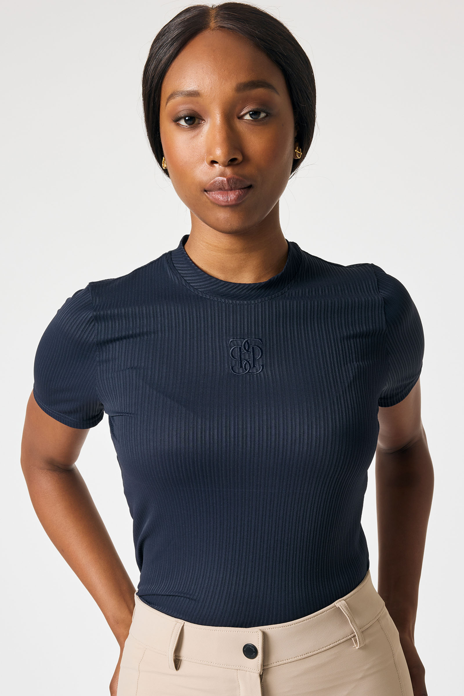 Navy PS of Sweden Courtney S/S Striped Mesh Top