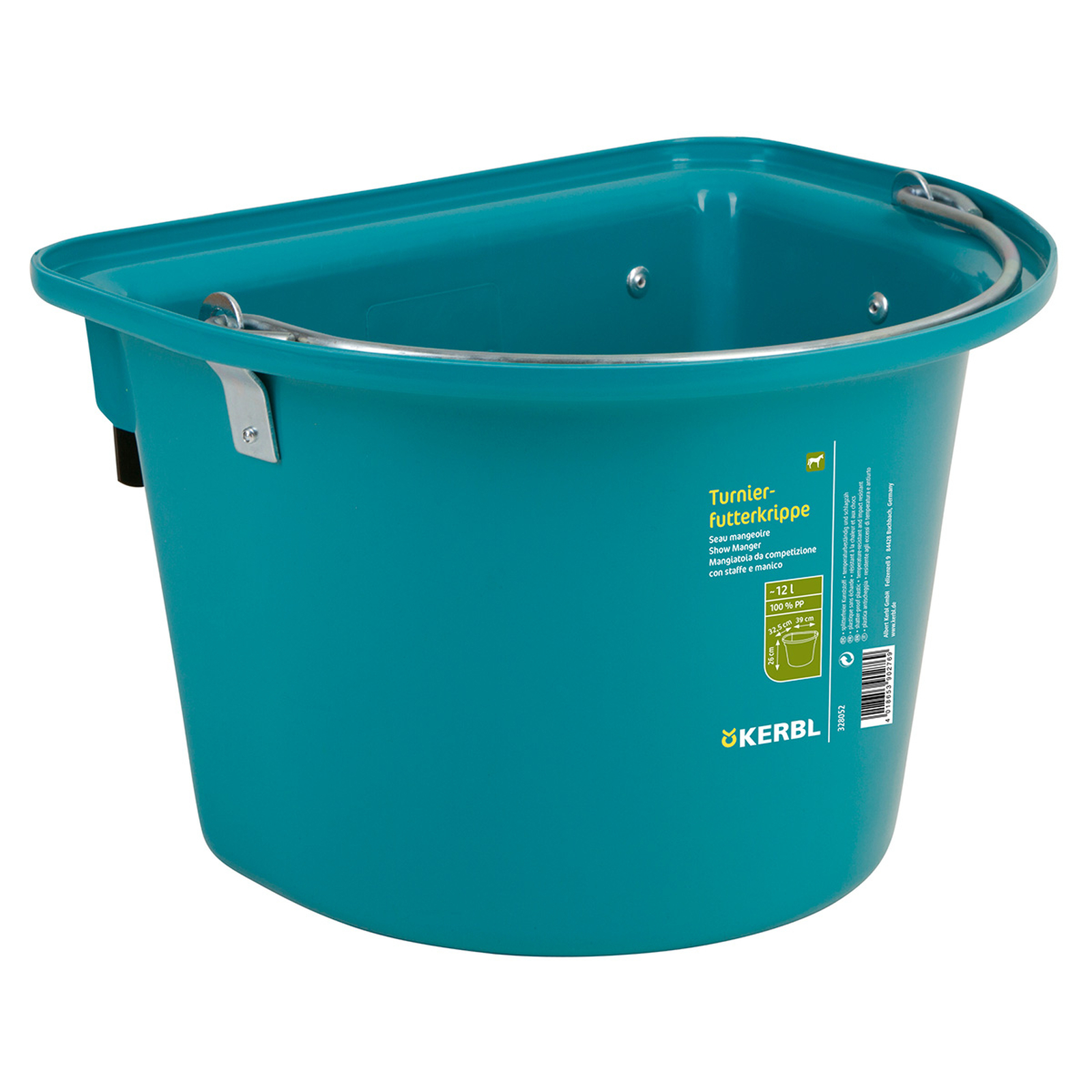 Kerbl Show feeding bucket 12L, plastic w/ hook-in bail