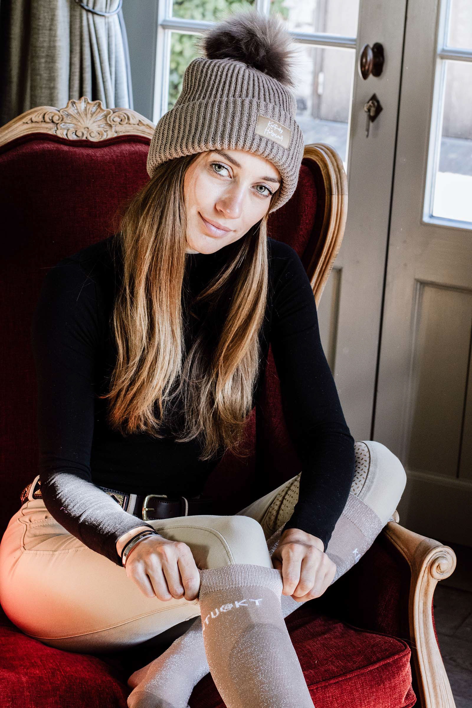 Beige Kentucky Horsewear Pompom Beanie