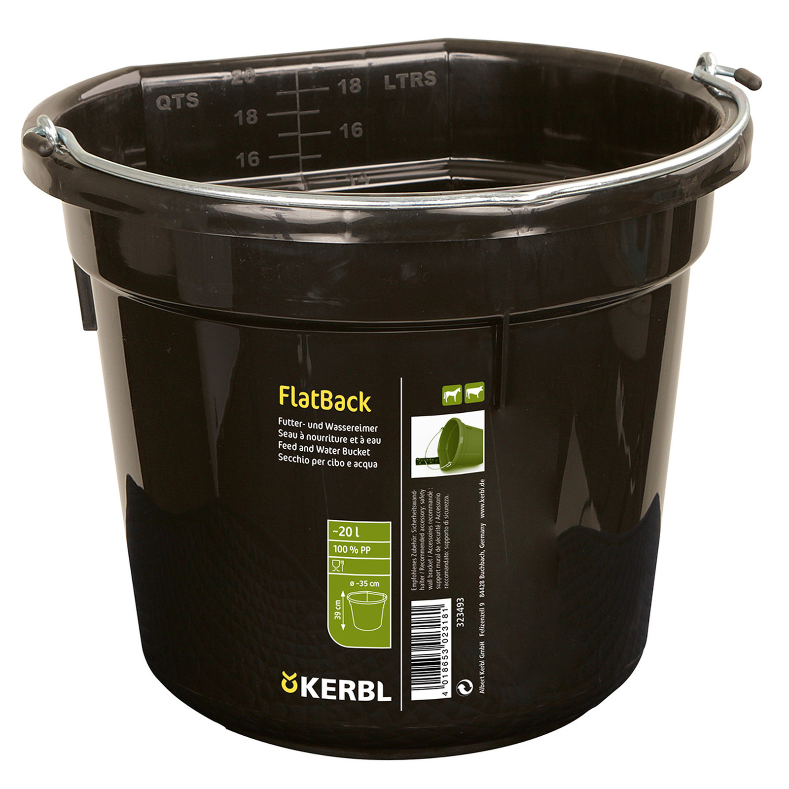 Black Kerbl Feed and water bucket FlatBack ca. 20L