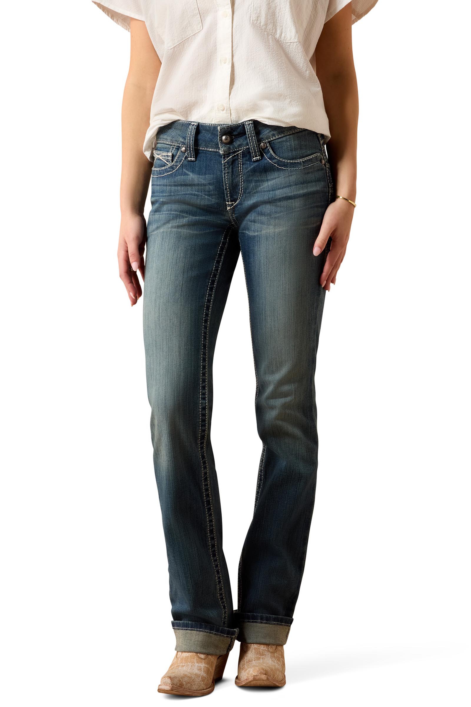 Ariat R.E.A.L. Mid Rise Stretch Icon Stackable Straight Leg Women's Jeans