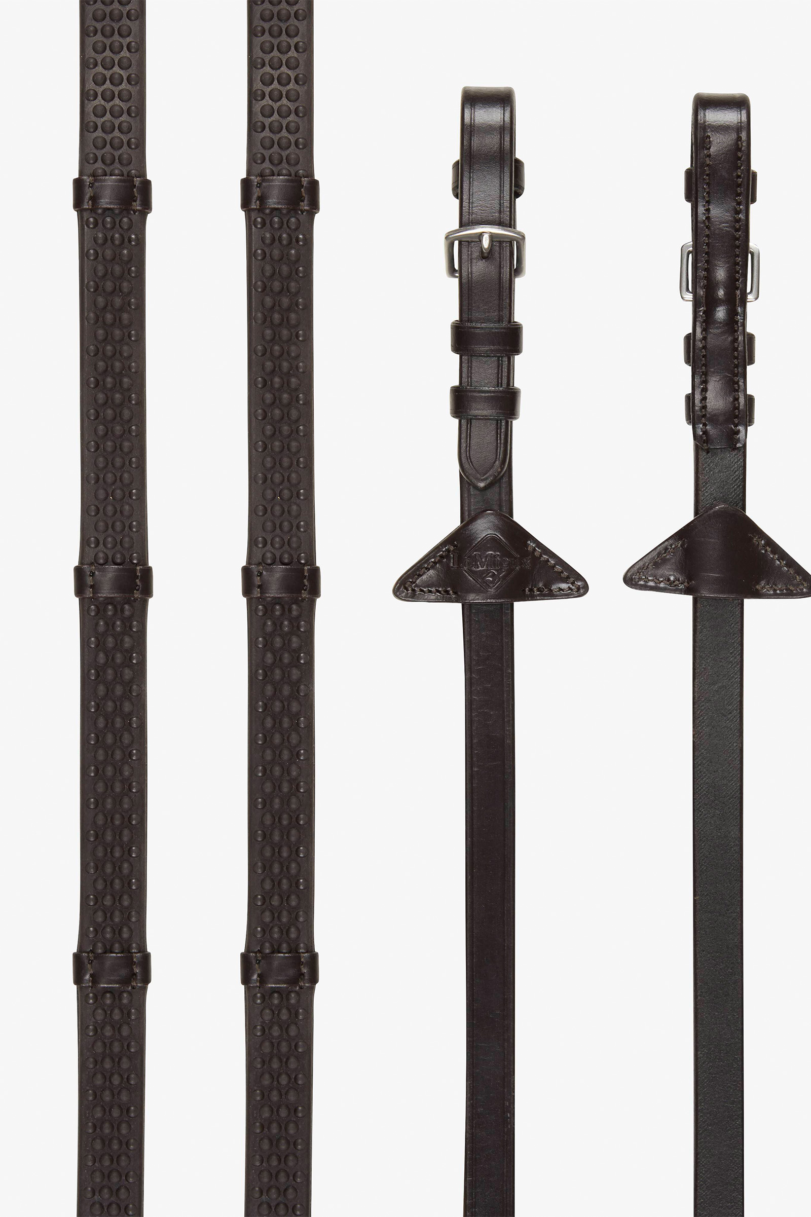 Brown/Brass LeMieux Soft Rubber Reins with Stoppers