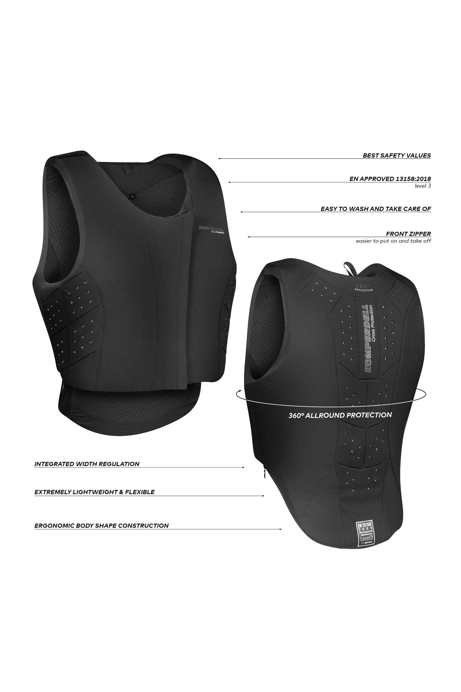 Komperdell Equestrian Body Protector With Front Zip, Regular Fit