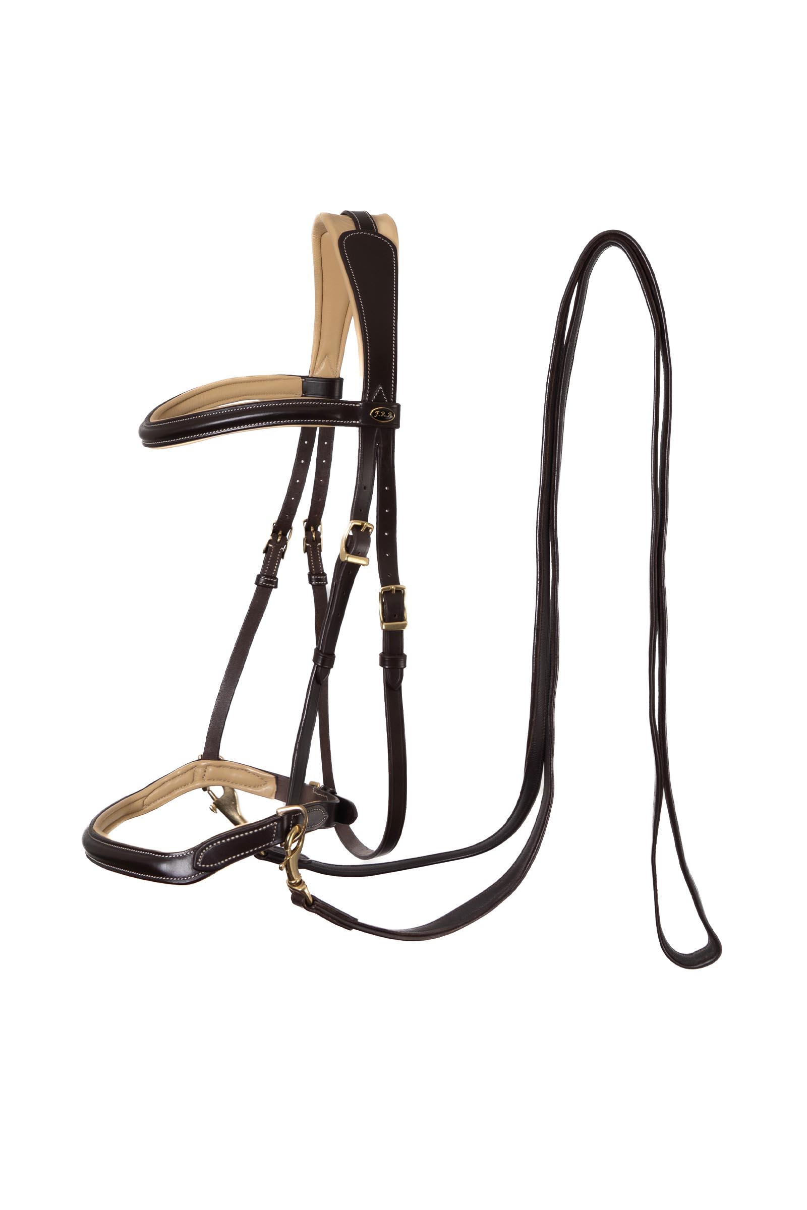 Brown/Beige F.R.A. Freedom Riding Articles Sidepull Kiona with Reins