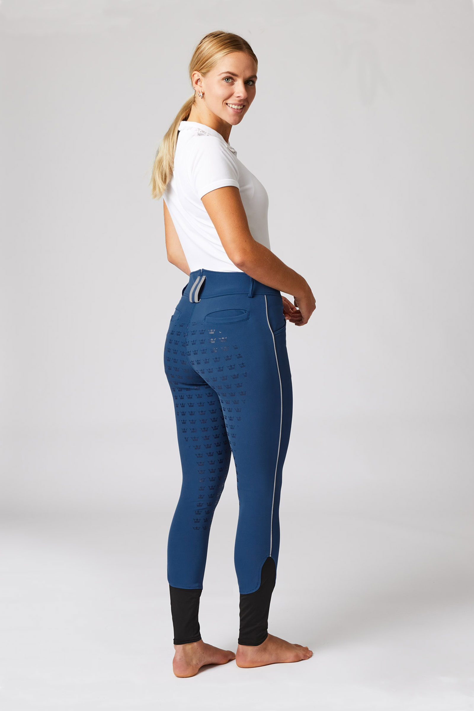 Women's High Waist Full Seat Breeches with Contrasting Piping