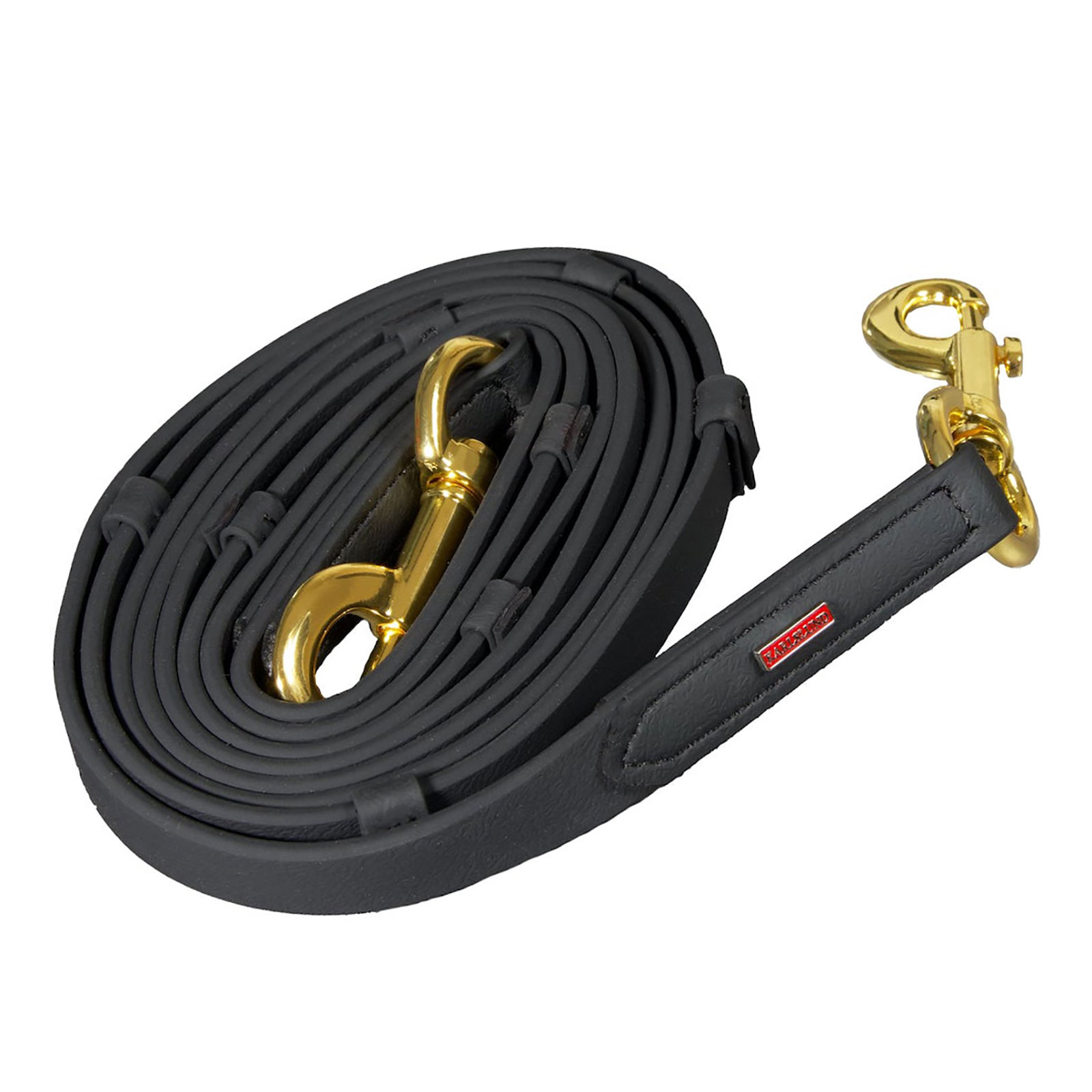 Black/Brass Karlslund SuperStrap reins with stoppers